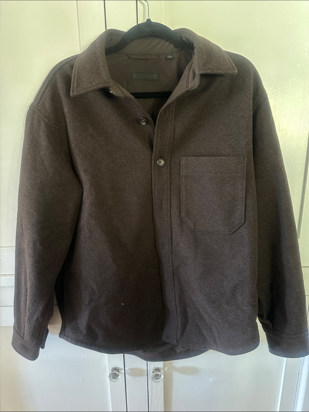 Men's Dark Brown Wool-Blend Button Shirt Jacket Shacket